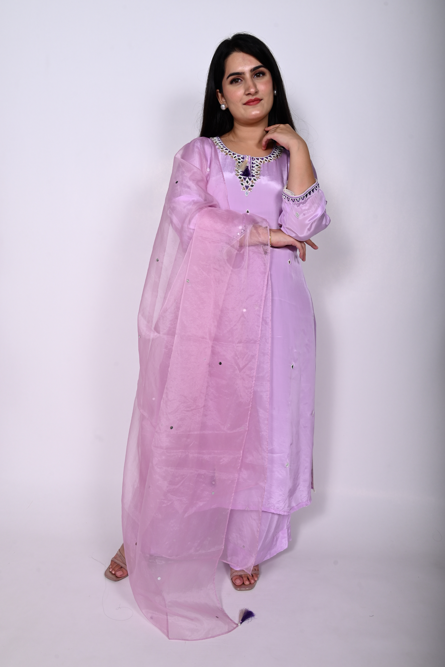Viscose Crepe Embroidered Suit Set with Palazzo and Dupatta
