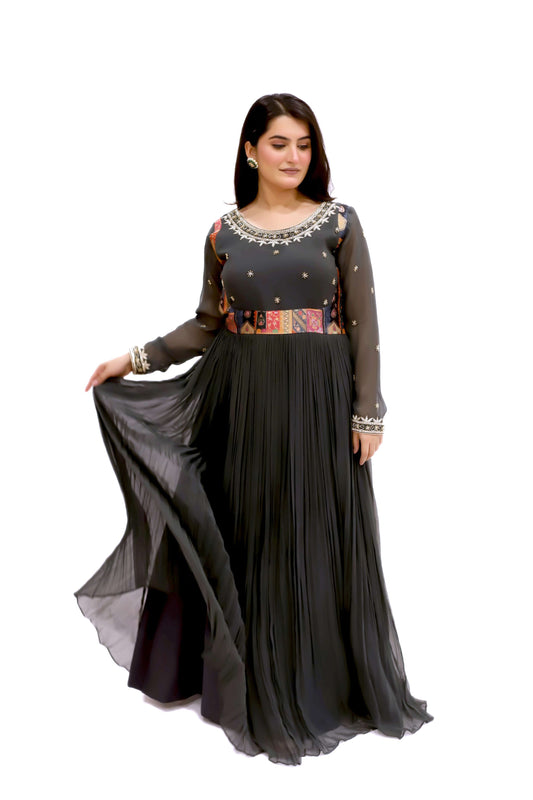 Georgette Floor Length Gown With Dupatta