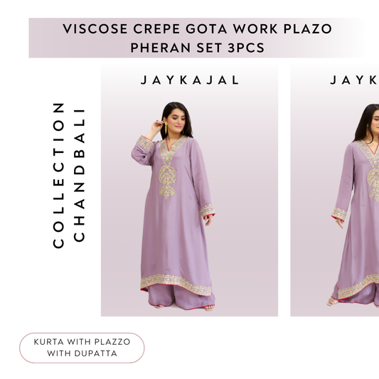 Viscose Crepe gota work plazo pheran set 3pcs