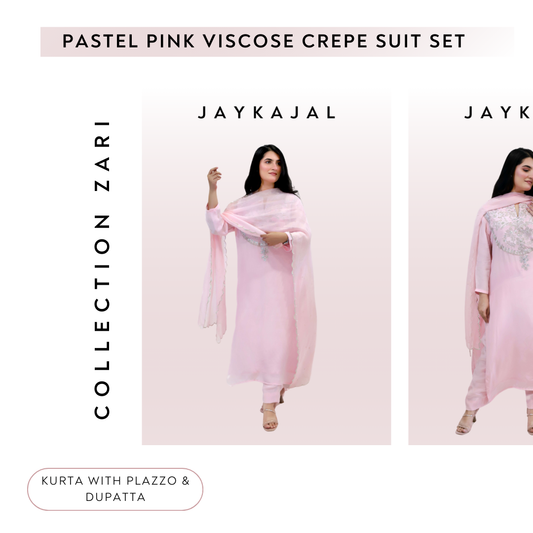 Pastel Pink Viscose Crepe suit set ( stitched)